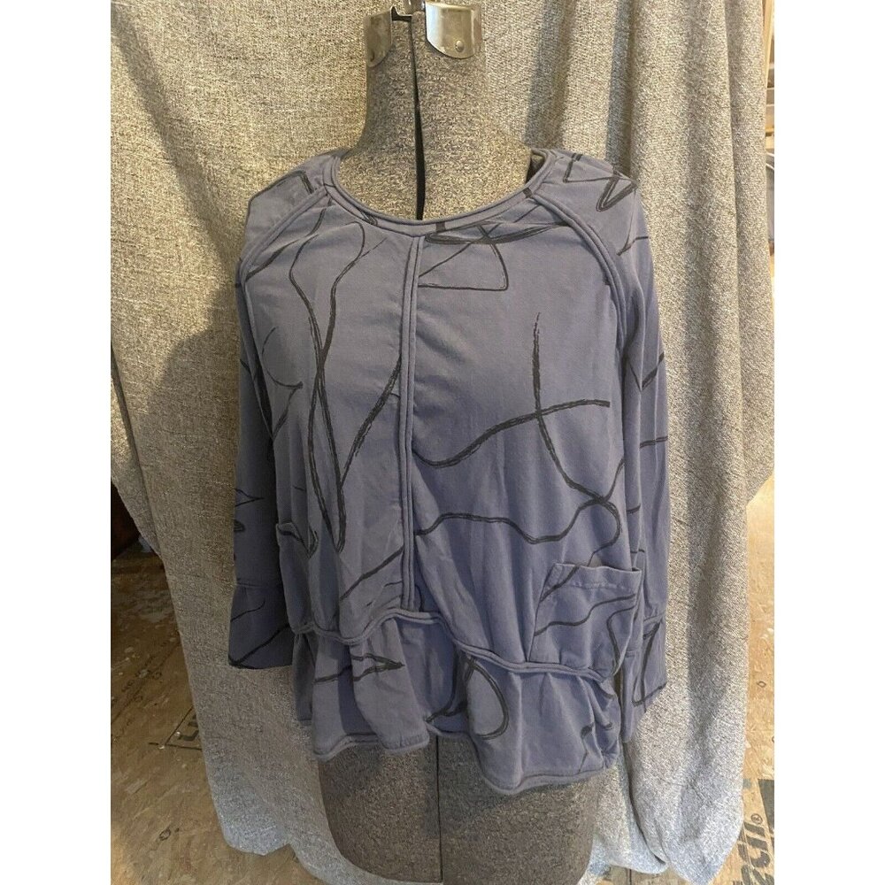 Snapdragon & Twig Blue Gray squiggle Ribbon Tunic Tee Cotton Medium Artist
